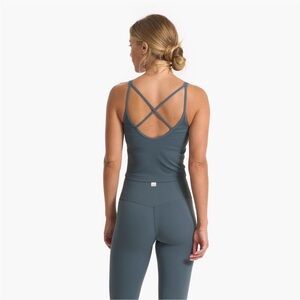 VUORI: Ribbed Tank Top in Dusty Blue